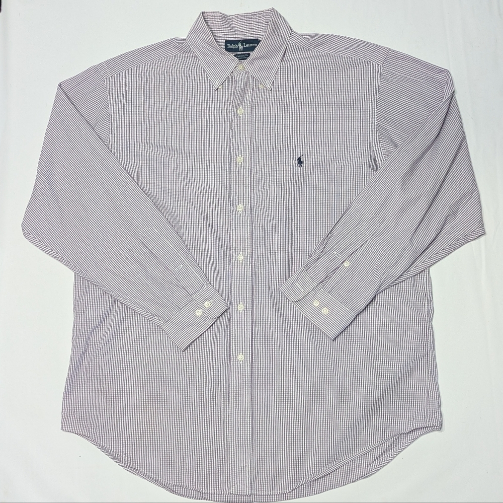 Ralph Lauren Mens Dress Shirt Yarmouth 100% Cotton Purple Plaid 16 1/2 34/35